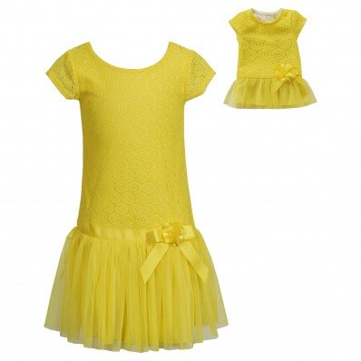 "Royal Lace" Fashion Dress (Yellow) with Matching Outfit for 18 inch Play Doll