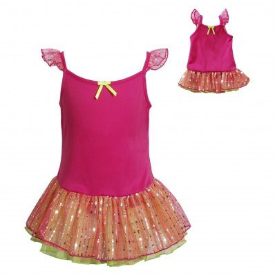 "Pretty Pink Princess" Once Piece Skirted Leotard with Matching Outfit for 18 inch Play Doll