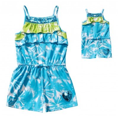 "Breezy-Blue Tie-Dye" Romper with Matching Outfit for 18 inch play Doll