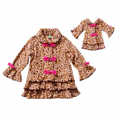 "Leopard Print" Fleece Coat Outerwear with Matching Outfit for 18 inch Play Doll