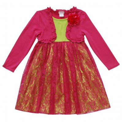  Matchbacks! "Garden Party" Long Sleeve Mock Shrug Dress - Girl Outfit Only