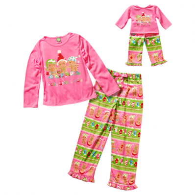 "Holiday Gingerbread Toasty Socks And Hats" Two Piece Sleepwear Set with Matching Outfit for 18 inch Play Doll