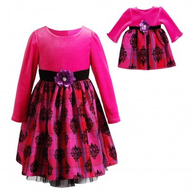 "Pink Plaid Print" High Waist Occasion Dress with Matching Outfit for 18 inch Play Doll
