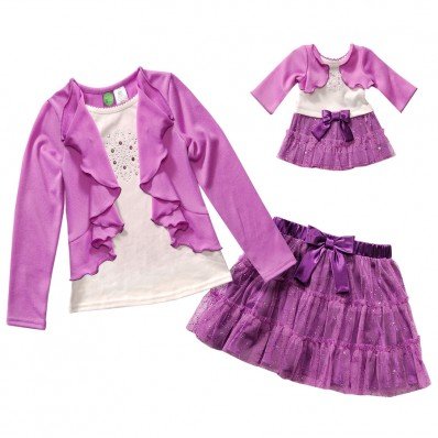"Pretty in Purple" Long Sleeve Mock Shrug Skirt Set with Matching Outfit for 18 inch Play Doll