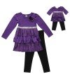 Long Sleeve Tiered Dress with Leggings and Matching Outfit for 18 inch Play Doll