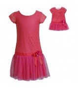"Royal Lace" Fashion Dress (Coral) with Matching Outfit for 18 inch Play Doll