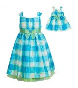 "Pretty In Plaid" Occasion Dress (Teal/Green) with Matching Outfit for 18 inch Play Doll
