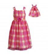"Pretty In Plaid" Occasion Dress  (Pink/Orange) with Matching Outfit for 18 inch Play Doll 