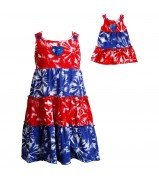 "Tiered Tie-Dye" Fashion Dress (Red, White & Blue) with Matching Outfit for 18 inch Play Doll 