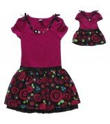 Short Sleeve Dress with Mock Necklace and Doll Outfit