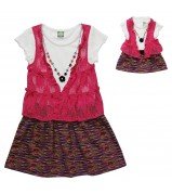 Mock Vest over Short Sleeve Tshirt Dress with Mock Necklace and Doll Outfit