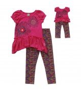 Short Sleeve Ruffle Bottom Top and Leggings with Doll Outfit