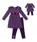 "My Three Roses" Long Sleeve Baby Doll Dress with Leggings Set and Doll Outfit