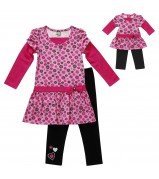 Drop Waist Dress with Mock Long Sleeve Tshirt and Leggings plus Doll Outfit