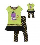 "Halloween Kitten" Short Sleeve Drop Waist Tunic and Leggings with Doll Outfit