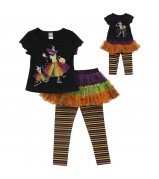 "Halloween Witches" Short Sleeved Top and Tiered Skeggings and Doll Outfit