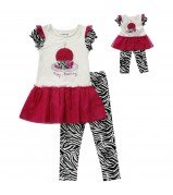 "Birthday Cupcake" Flutter Sleeve Dropwaist Dress and Leggings with Doll Outfit