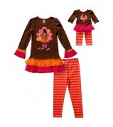 "Thanksgiving Turkey" Leggings Set with Matching Outfit for 18 inch Play Doll 