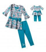 "Blue Hearts and Stripes" Legging Set with Matching Outfit for 18 inch Play Doll 