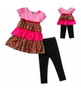 "Pink Leopard" Tiered Legging Set with Matching Outfit for 18 inch Play Doll 