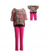 "Lepoard and Flowers" Stretch-Pant Set with Matching Outfit for 18 inch Play Doll 