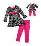 "Pink and Black Floral" Legging Set with Matching Outfit for 18 inch Play Doll