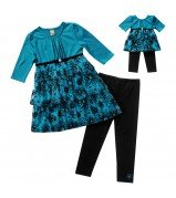 "Teal Floral Tiered" Legging Set with Matching Outfit for 18 inch Play Doll