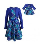 "Blue Plaid" Fashion Dress with Matching Outfit for 18 inch Play Doll