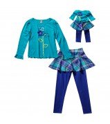 "Teal Floral Skirted" Legging Set with Matching Outfit for 18 inch Play Doll