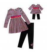 "Multicolored Striped High Waisted" Legging Set with Matching Outfit for 18 inch Play Doll