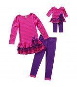 "Pink and Purple Striped" Legging Set with Matching Outfit for 18 inch Play Doll