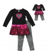 Long Sleeve Drop Waist Skirt with Leggings and Matching Outfit for 18 inch Play Doll