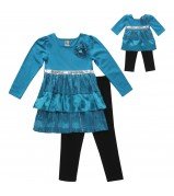 Toddler – Long Sleeve Tiered Dress with Leggings and Matching Outfit for 18 inch Play Doll