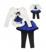 “Paris Fashionista” Two-Piece Long Sleeve Dress and Skegging Set with Matching Outfit for 18 inch Play Doll