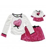 “Glimmer-Glamour Heart” Skirt Set with Matching Outfit for 18 inch Play Dolls