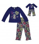 “Cat Nap” Two-Piece Sleepwear Set with Matching Outfit for 18 inch Play Dolls