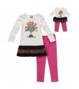 “Gobble Gobble” Turkey-themed Thanksgiving Legging set with Matching Outfit for 18 inch Play Dolls 