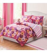 "Flower Power" Reversible Bedding Set with 18 inch Soft Doll - FULL