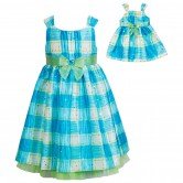"Pretty In Plaid" Occasion Dress (Teal/Green) with Matching Outfit for 18 inch Play Doll
