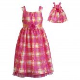 "Pretty In Plaid" Occasion Dress  (Pink/Orange) with Matching Outfit for 18 inch Play Doll 