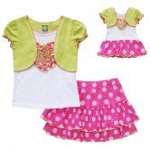 "Pink Polka Dots" Skirt Set with Matching Outfit for 18 inch Play Doll - Plus Size