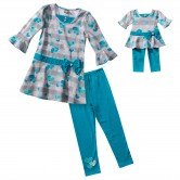 "Blue Hearts and Stripes" Legging Set with Matching Outfit for 18 inch Play Doll 