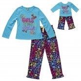"Girls and Dolls" Two Piece Pajama Sleepwear Set with Doll Outfit