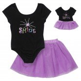 "Shine Like a Star" Two Piece Leotard and Tutu Set with Doll Outfit