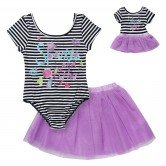 "Sparkle and Glitter" Two Piece Leotard and Tutu Set with Doll Outfit