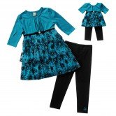 "Teal Floral Tiered" Legging Set with Matching Outfit for 18 inch Play Doll