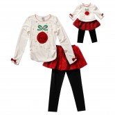 "Holiday Ornament Skirted" Legging Set with Matching Outfit for 18 inch Play Doll