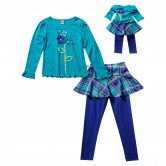 "Teal Floral Skirted" Legging Set with Matching Outfit for 18 inch Play Doll