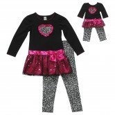 Long Sleeve Drop Waist Skirt with Leggings and Matching Outfit for 18 inch Play Doll