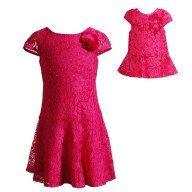 "Glistening Fuchsia Lace Dropwaist" Fashion Dress with Matching Outfit for 18 inch Play Doll